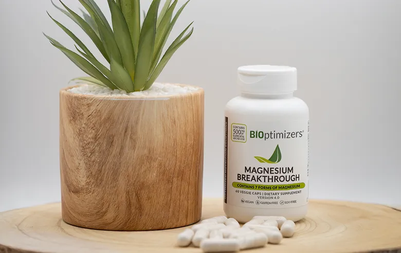A bottle of BIOptimizers Magnesium Breakthrough