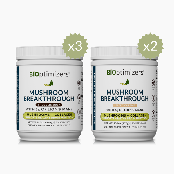 Mushroom Breakthrough Salted Caramel (2 jars) & Chocolicious (3 jars) - 30 Servings